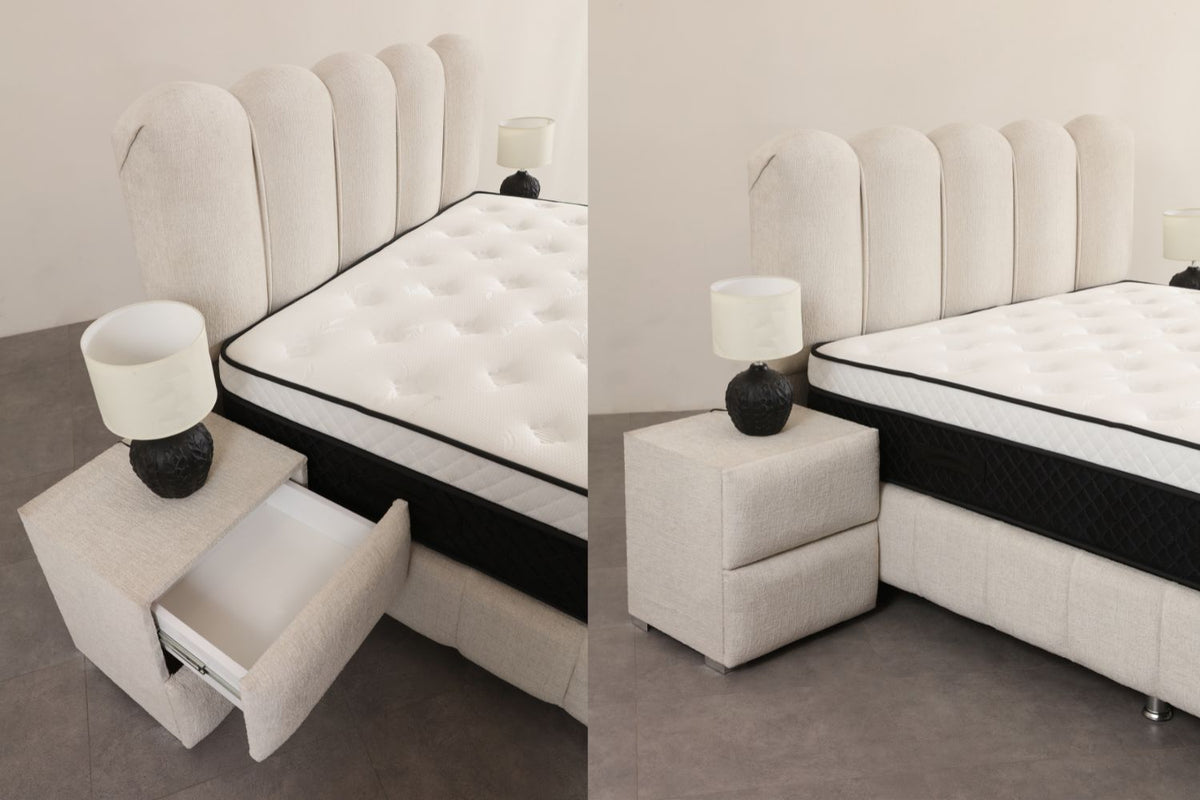 LIT COFFRE EVA BLANC CASSE - CHENILLE