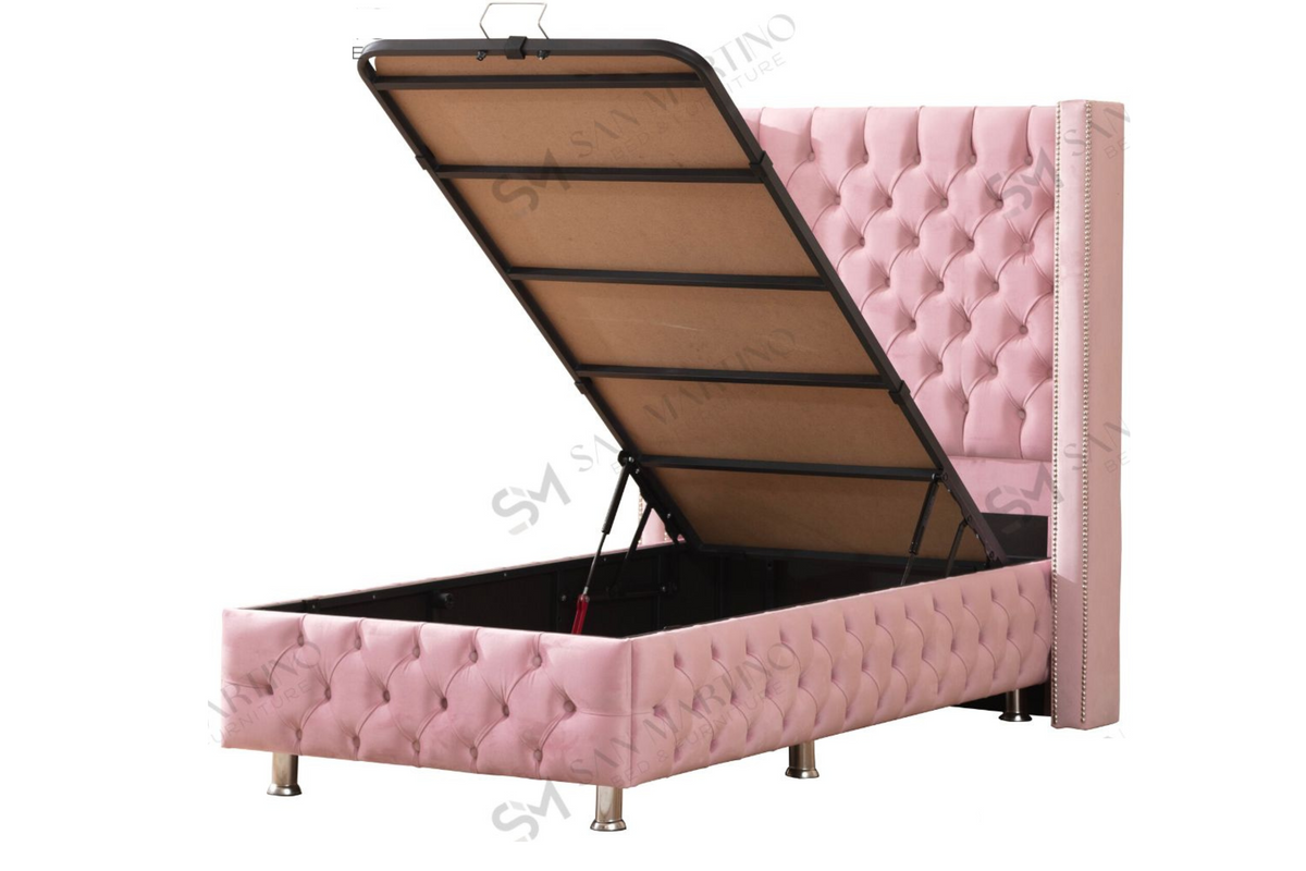 LIT COFFRE CLOUTÉ 1 PLACE ROSE