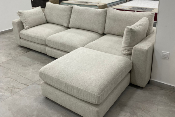 Canapé Julia Modulable Chenille Blanc 3+1 Pouf