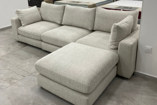 Canapé Julia Modulable Chenille Blanc 3+1 Pouf