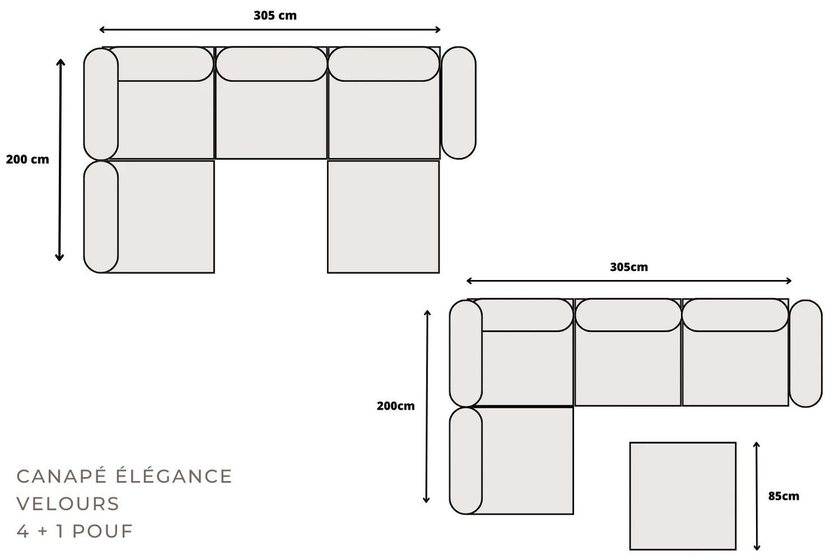 Canapé Elégance Velours 4+1 module beige