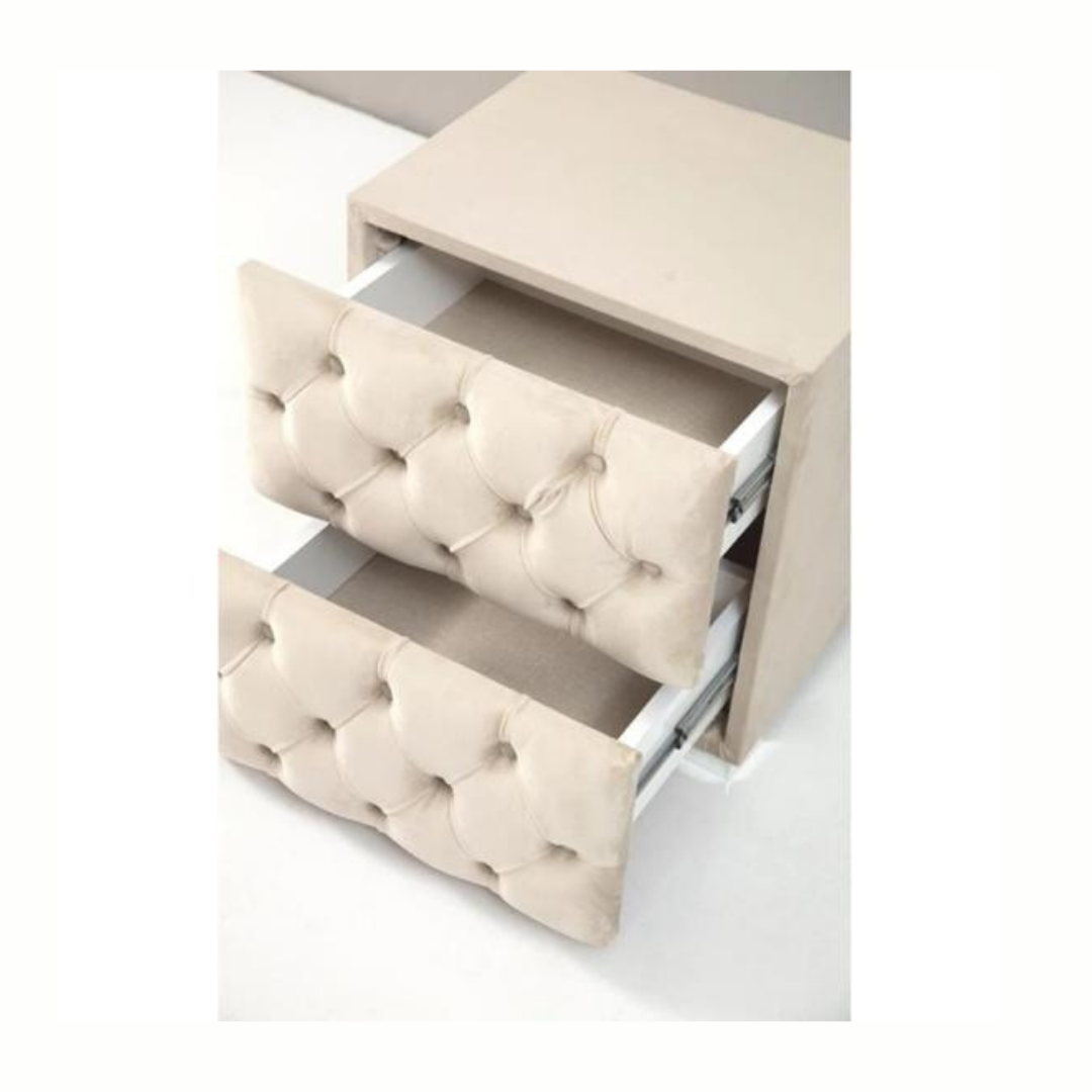 CHEVET CAPITONÉ VELOURS BEIGE